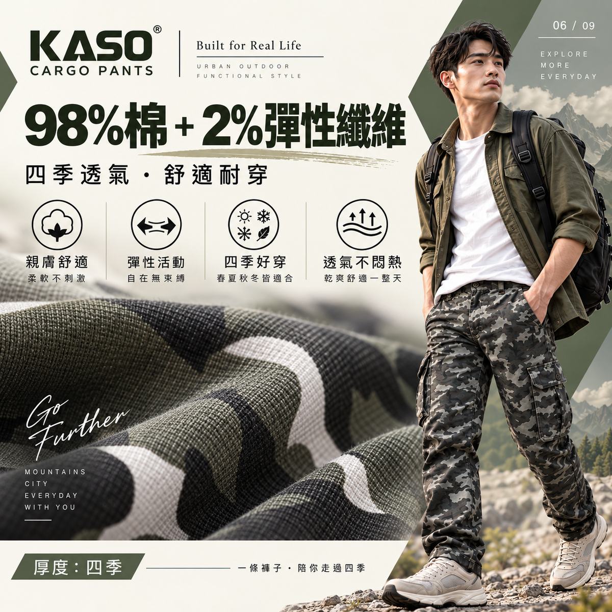 KASO 2606 彈性透氣迷彩多口袋工作褲 工作口袋機能細節