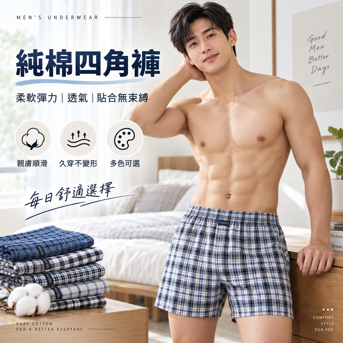KASO 藏釦寬鬆四角褲 男生內褲 居家短褲 平口褲 阿羅褲 彈性 伸縮 寬邊 透氣 格紋 素色 SM8