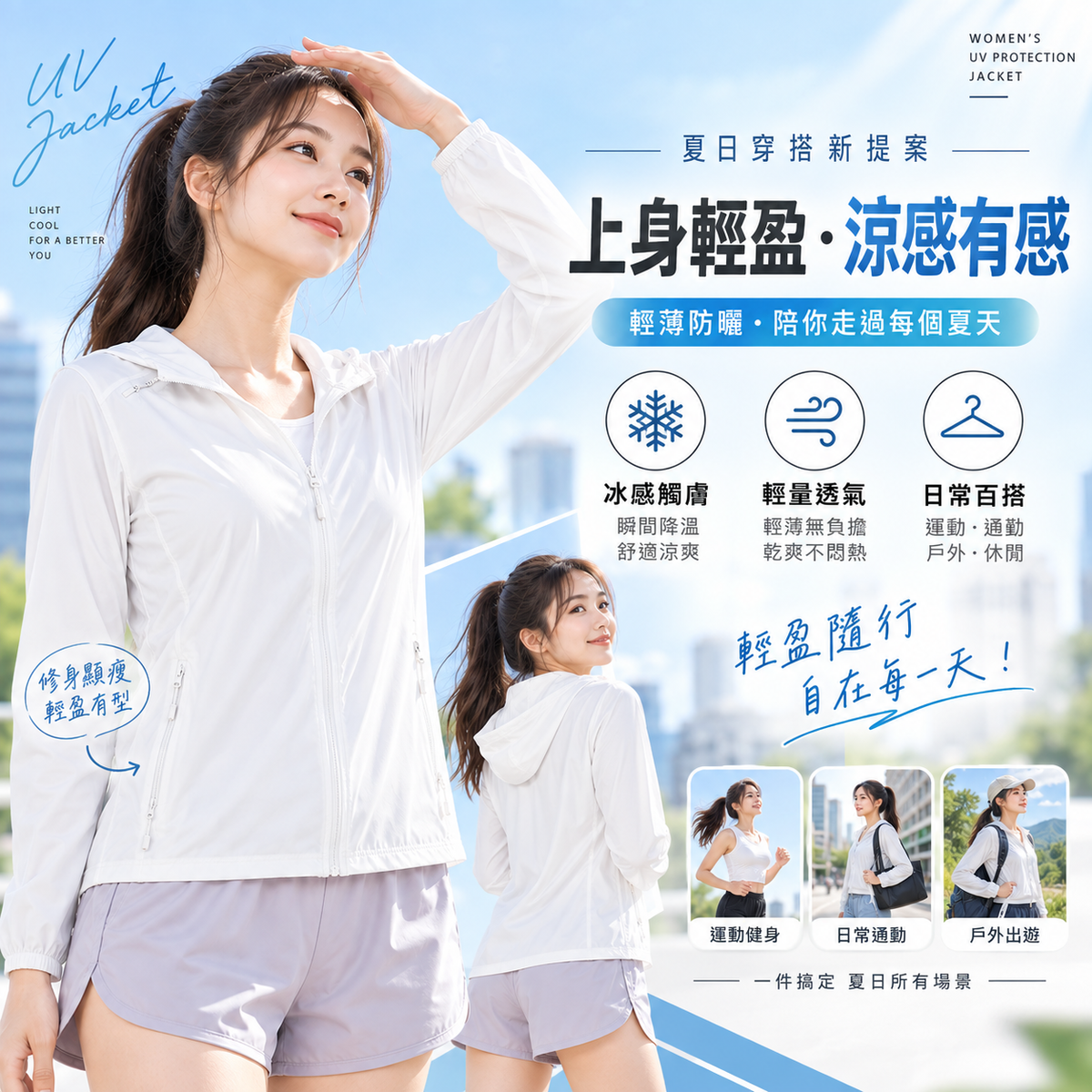 KASO 女版知名同款 涼夏冰感抗UV防曬外套 冰爽降溫連帽外套 薄外套 迷彩運動外套 2166B
