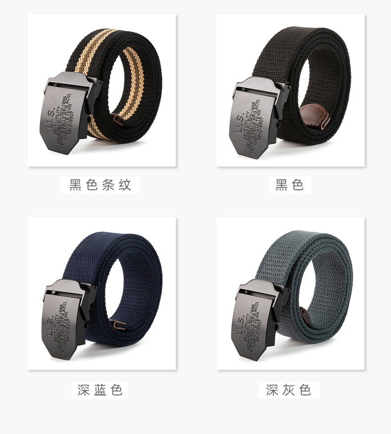 KASO 英文帆布腰帶 帆布皮帶 開合釦 自動扣 壓釦 金屬霧面 男 女 120公分 1996